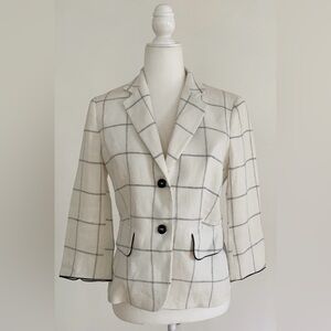 MaxMara Linen Black Cream Blazer 3/4 Sleeve Size M
